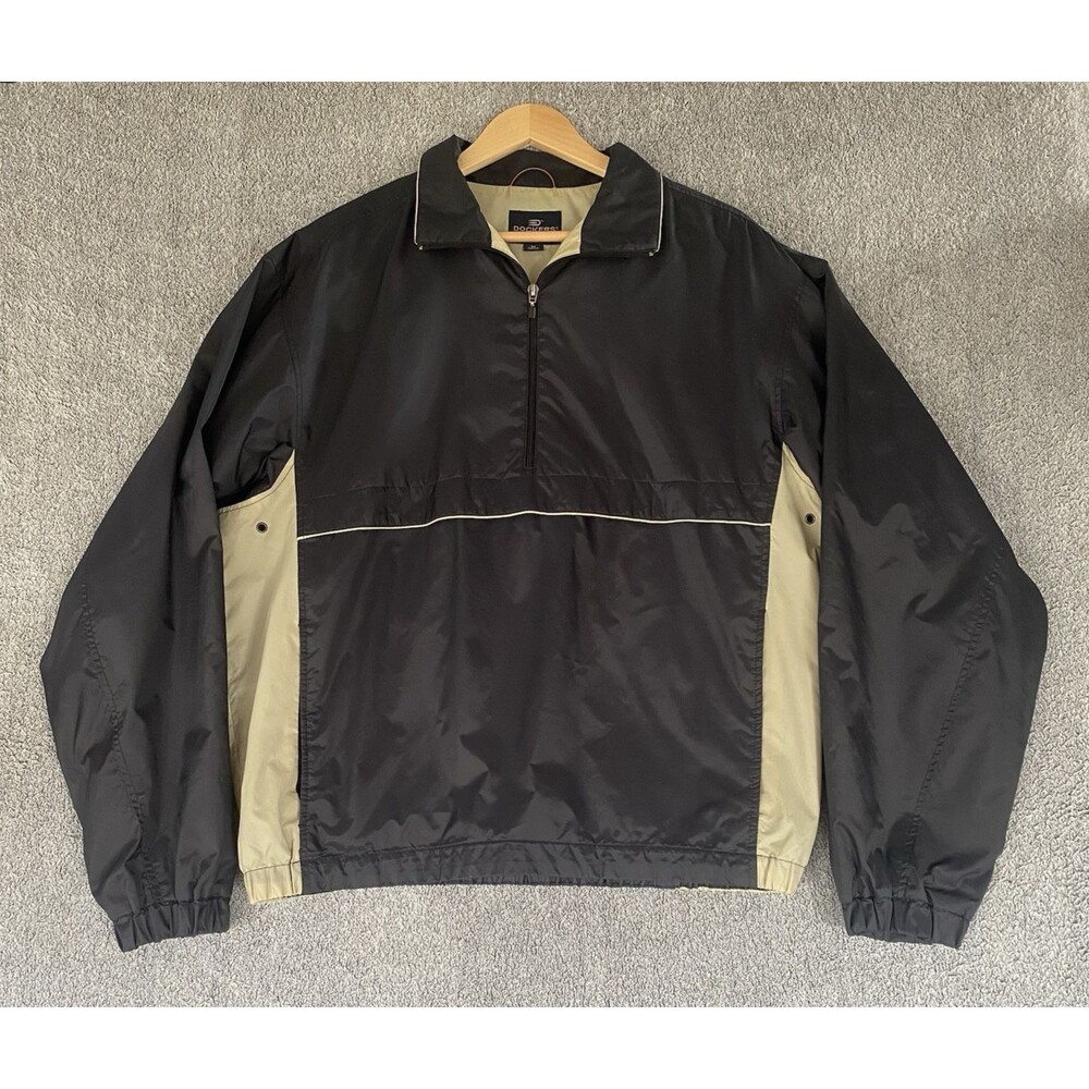 Vintage Dockers Golf Men's Windbreaker Quarter Zip Pullover Nylon Black Tan Sz M